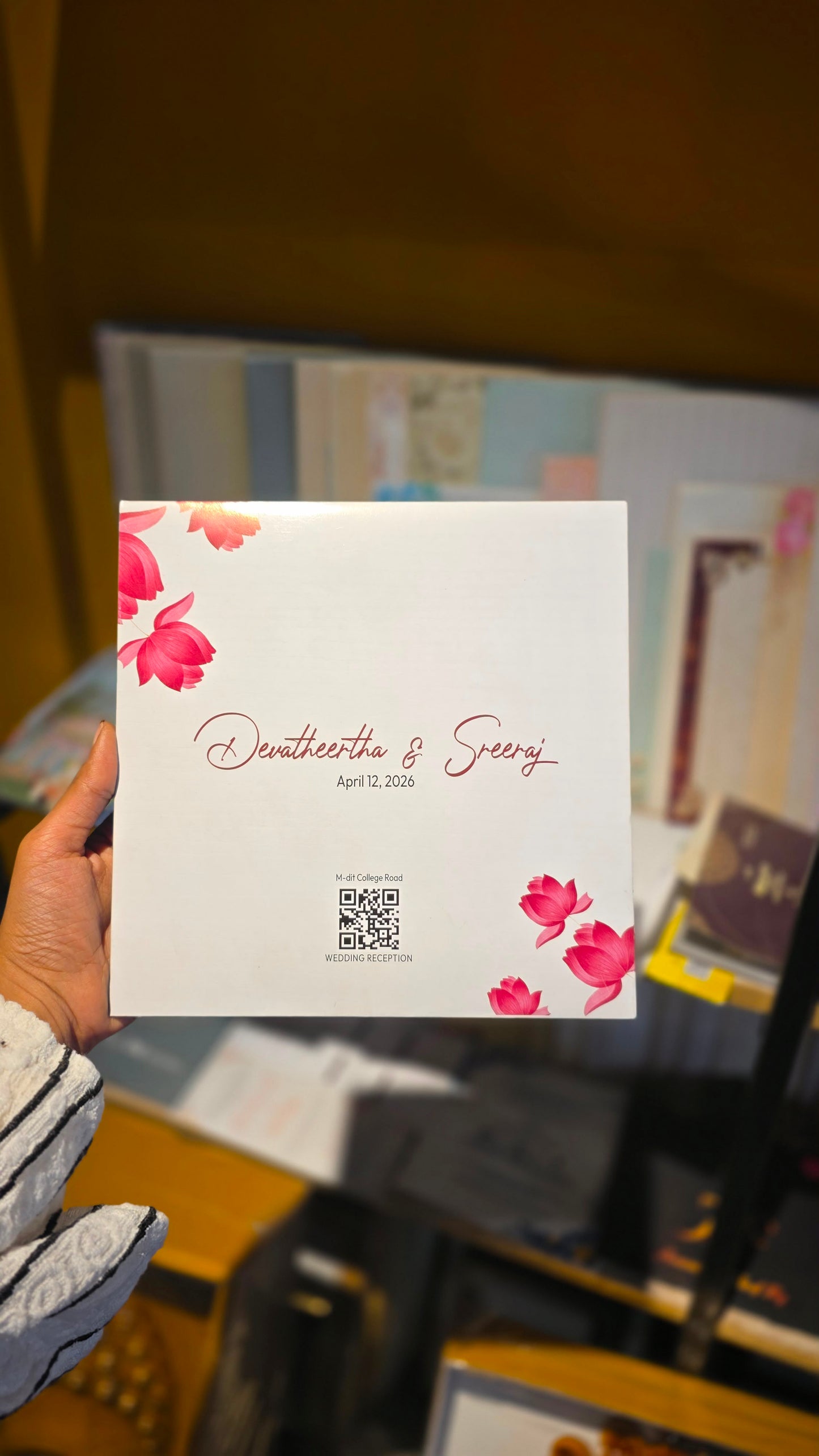 Minimal Floral Wedding Card – White & Pink