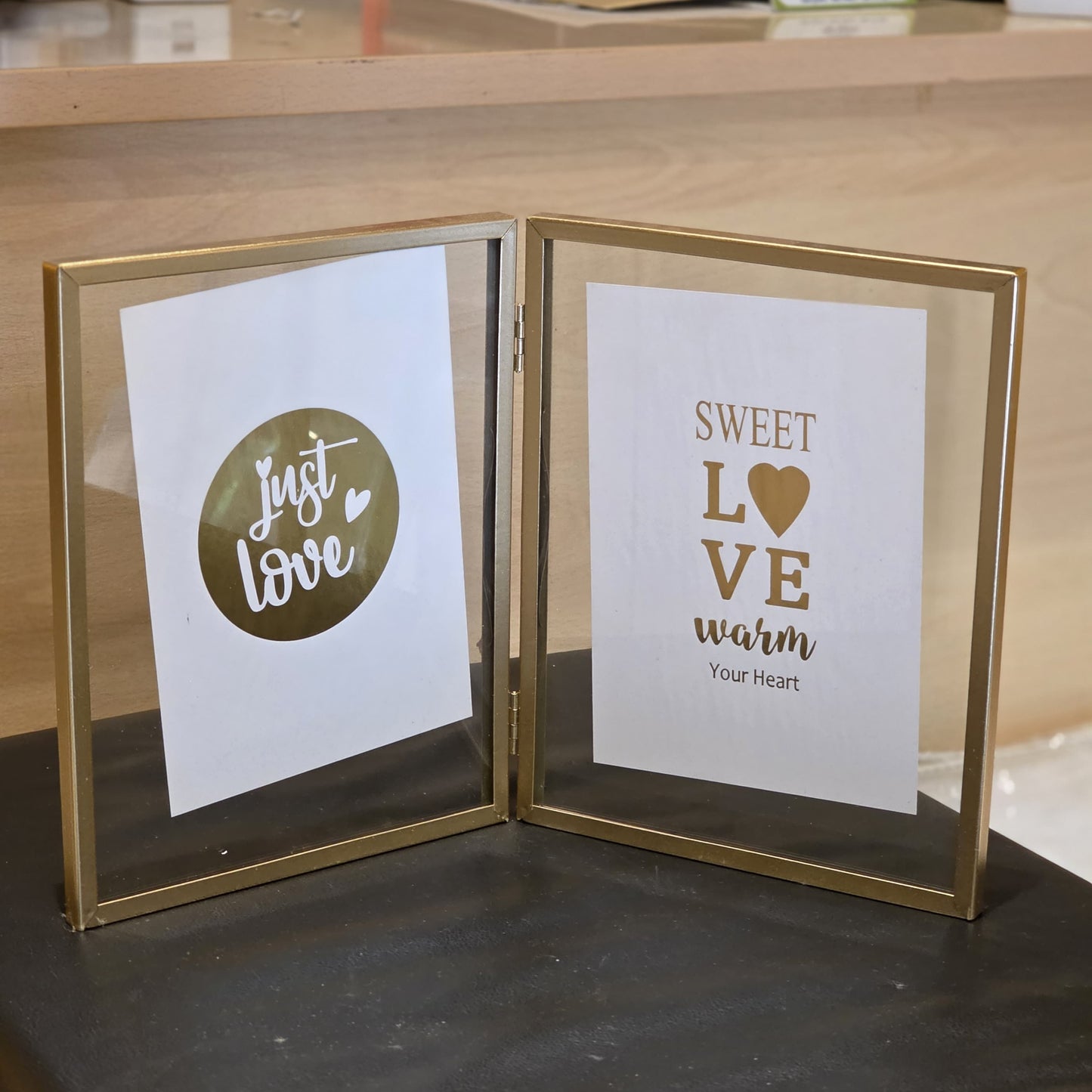 Gold Double-Sided Glass Photo Frame