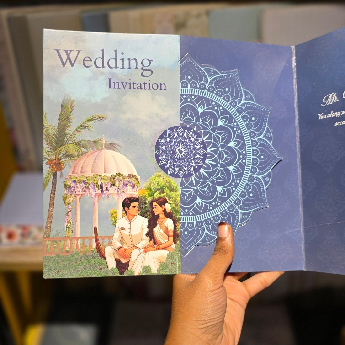 Royal Blue Laser Cut Wedding Invitation Card with Sliding Insert