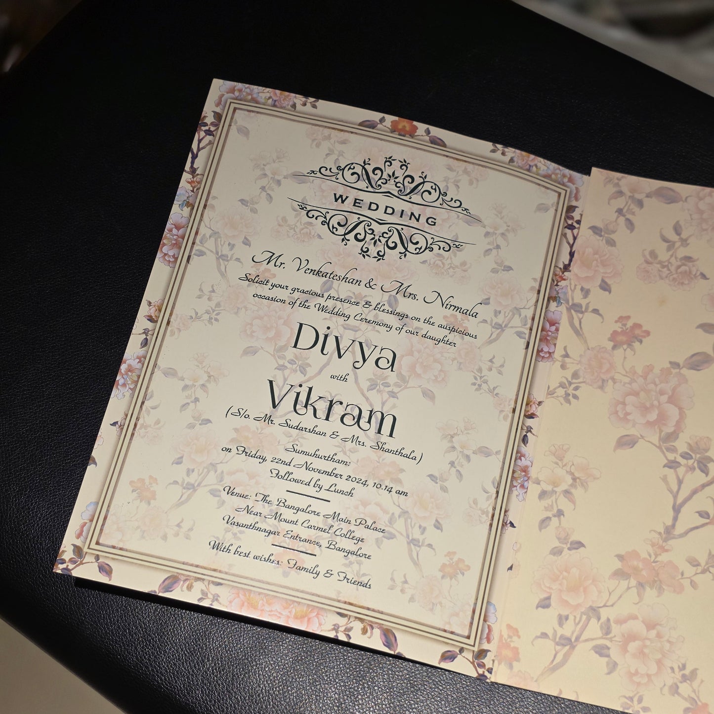 Royal Pastel Floral Wedding Invitation Card | Intricate Laser Cut & Gold Foil Ganesha Suite