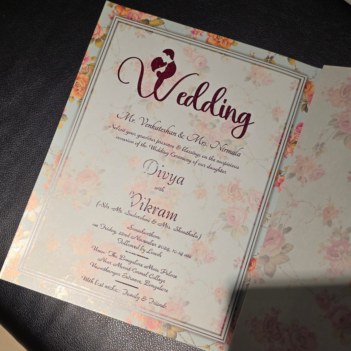 Floral Laser-Cut Wedding Invitation Bag | Mint & Peach Ganesha Suite