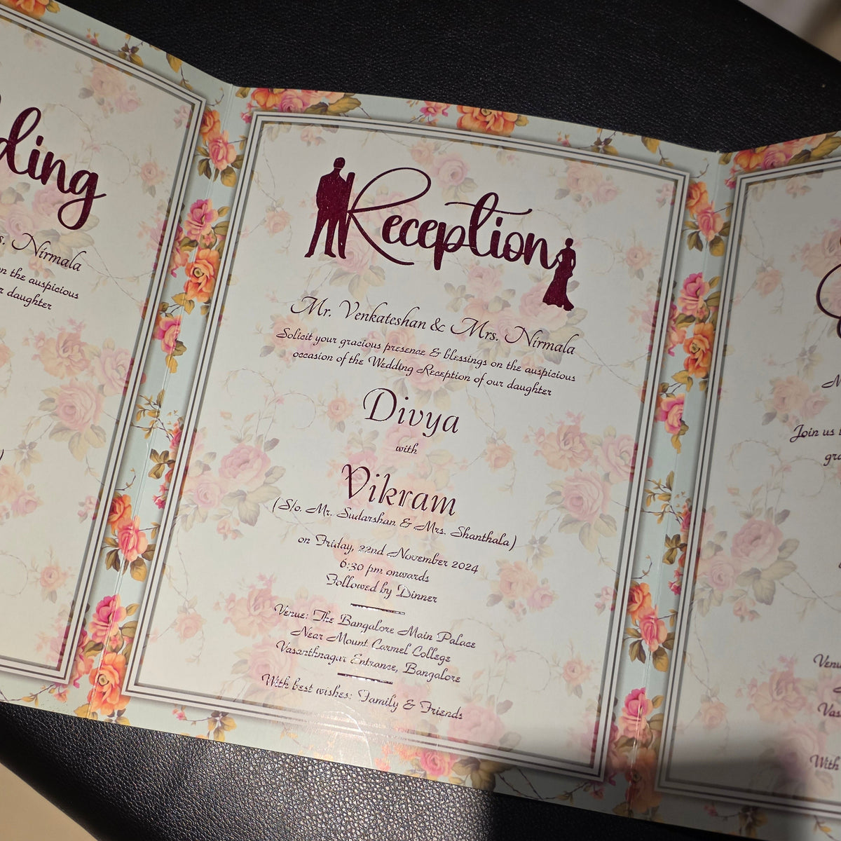 Floral Laser-Cut Wedding Invitation Bag | Mint & Peach Ganesha Suite