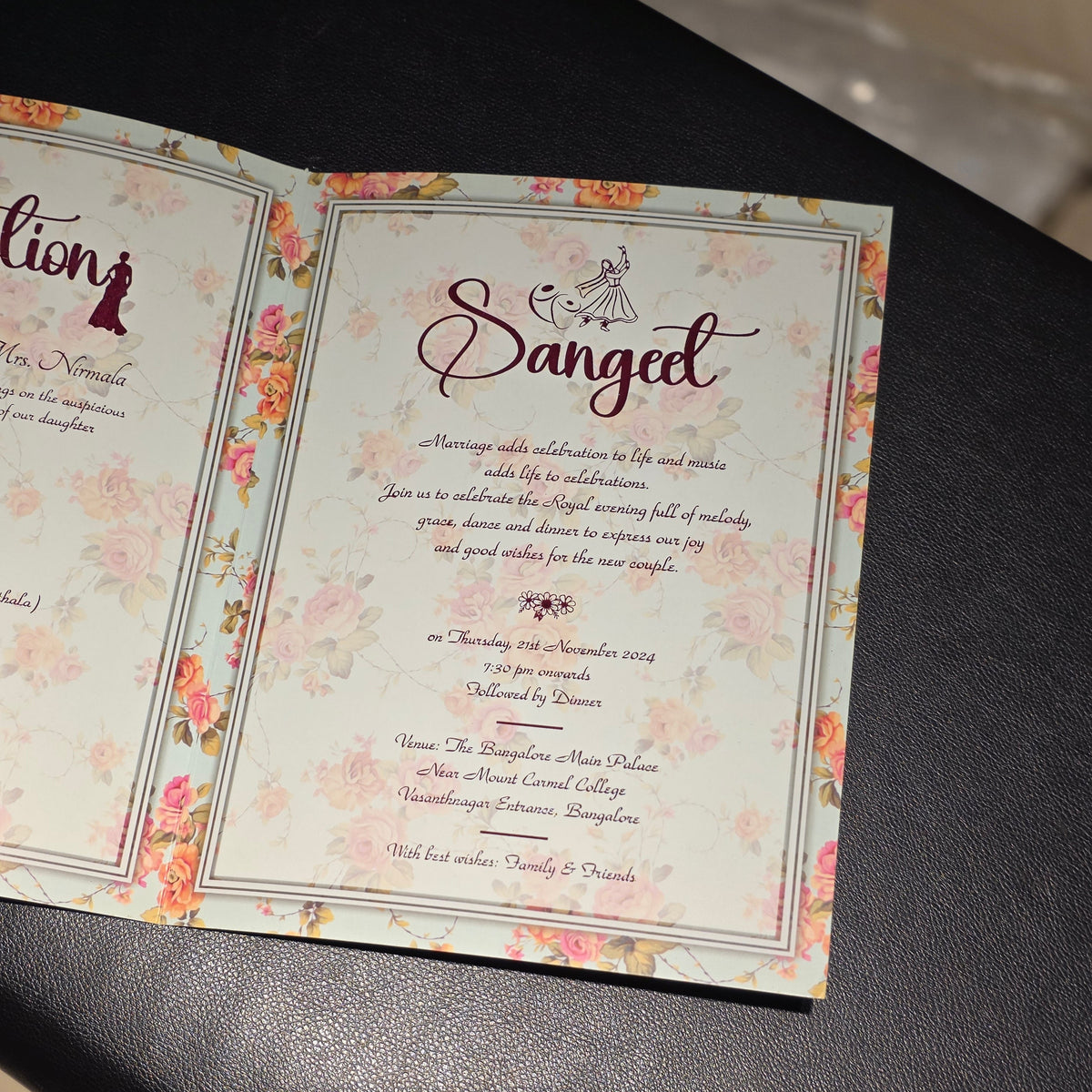 Floral Laser-Cut Wedding Invitation Bag | Mint & Peach Ganesha Suite