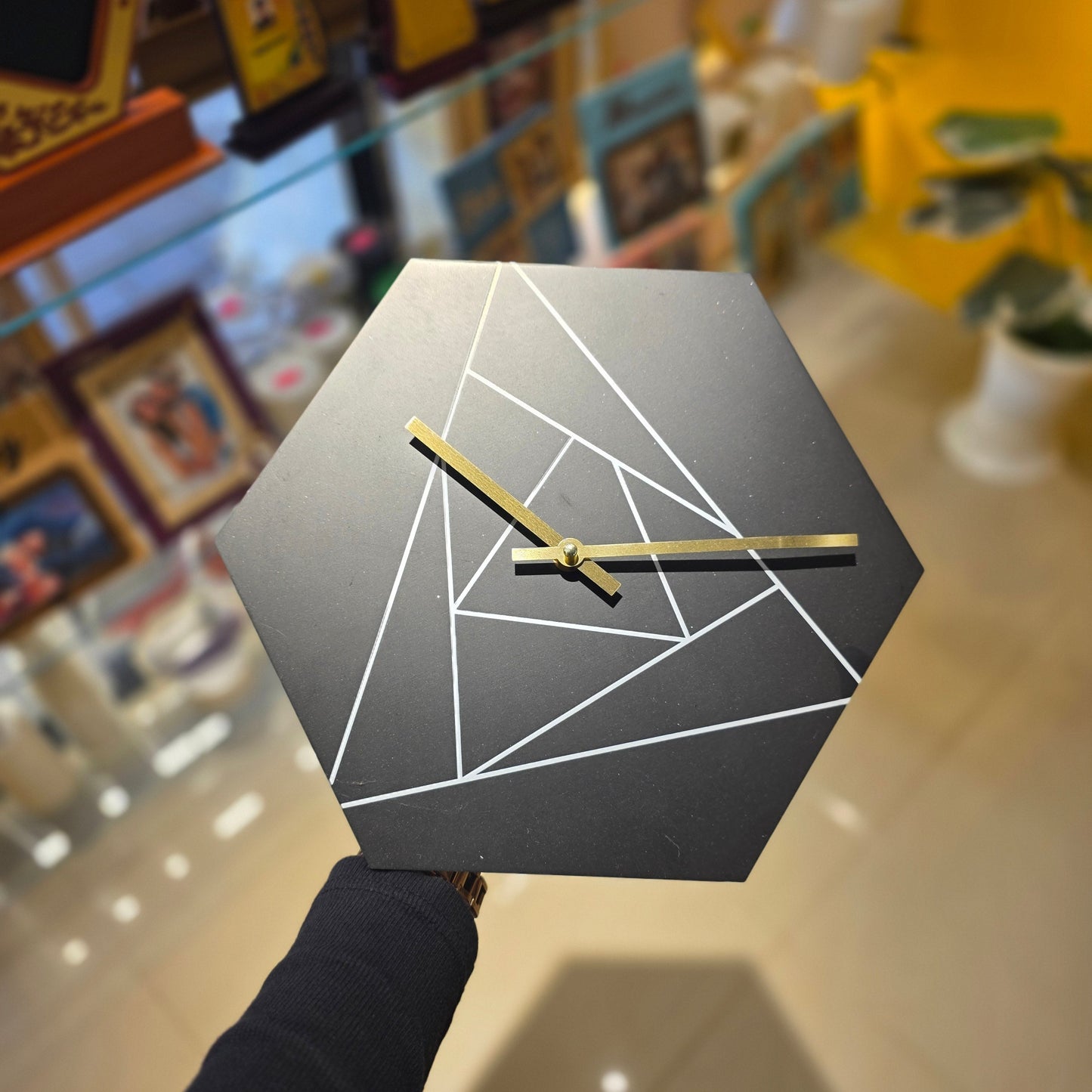 Hexagon Geometric Wall Clock | Black & Gold Design