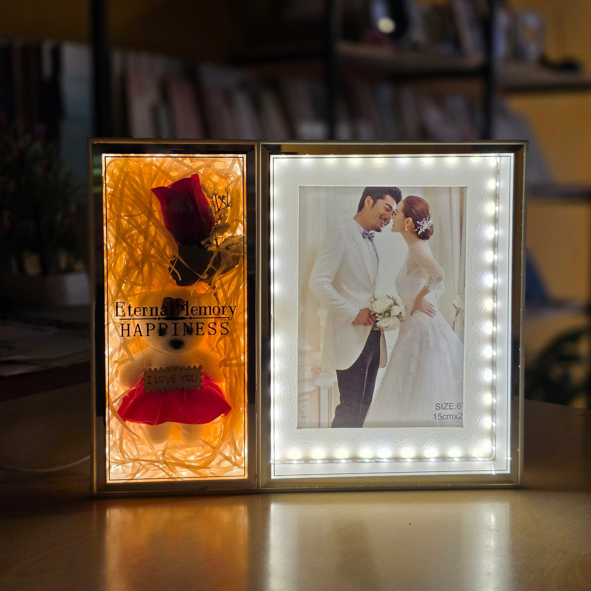 LED Rose & Photo Double Frame | Romantic Gift Frame