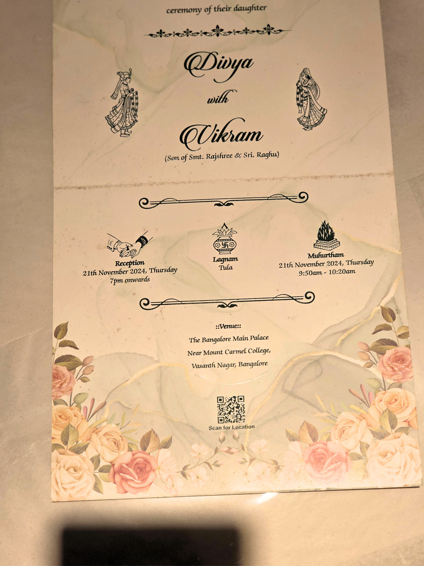 Elegant Floral Watercolor Wedding Invitation Card with Custom Monogram