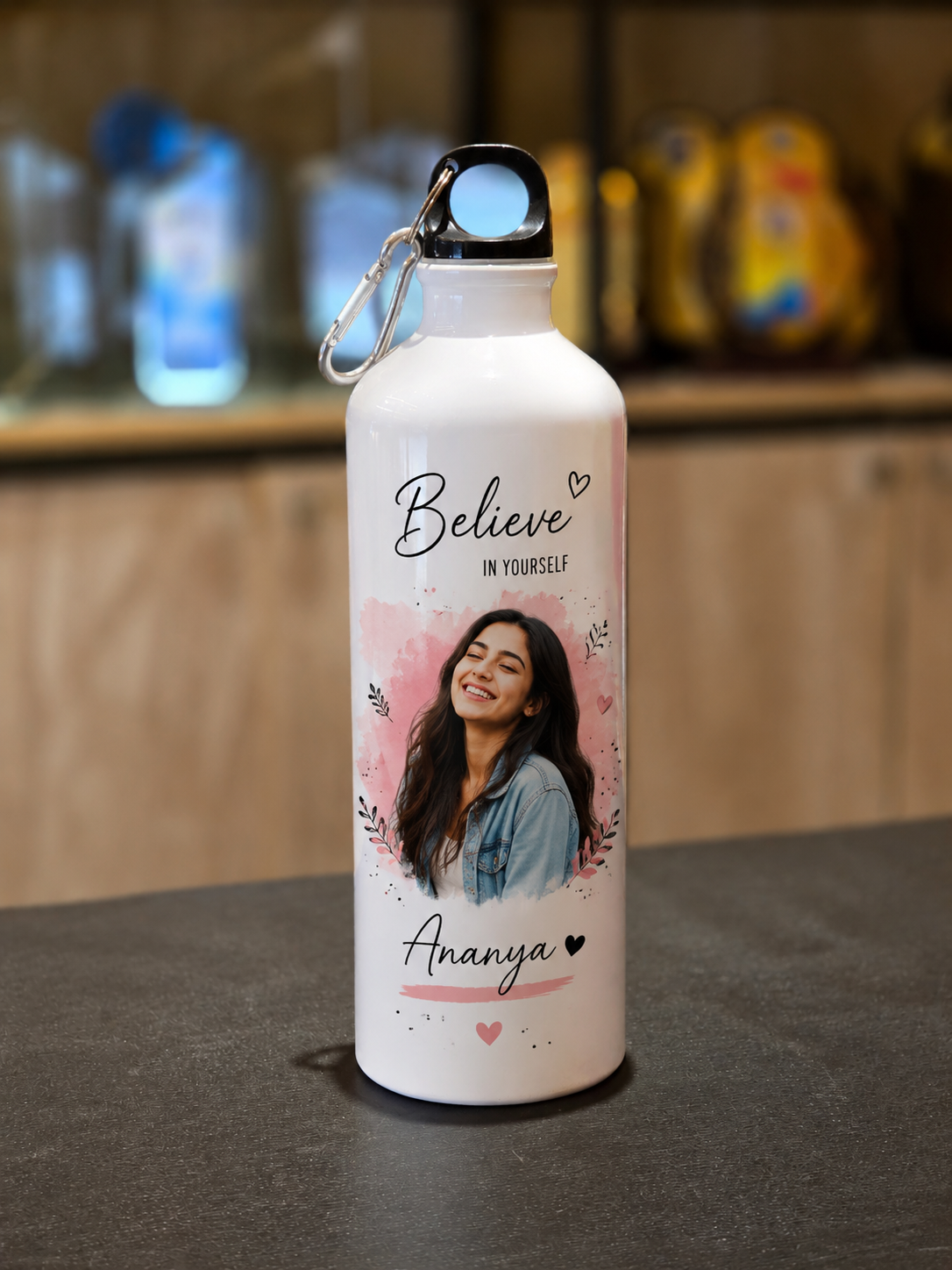 Personalized Carabiner Water Bottle – Custom Photo & Name Bottle