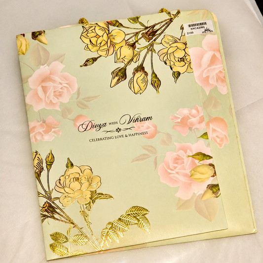 Pastel Floral Foil Wedding Invitation Card with Premium Gift Bag