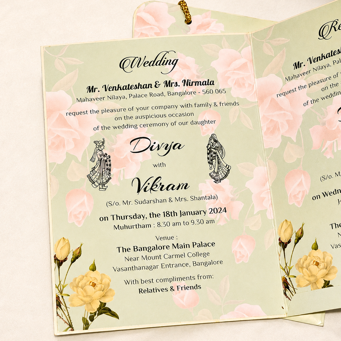 Pastel Floral Foil Wedding Invitation Card with Premium Gift Bag