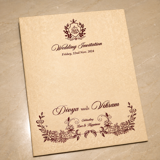 Elegant Floral Cream Wedding Invitation Card with Classic Monogram