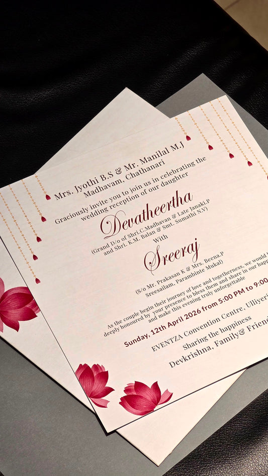 Minimal Floral Wedding Card – White & Pink