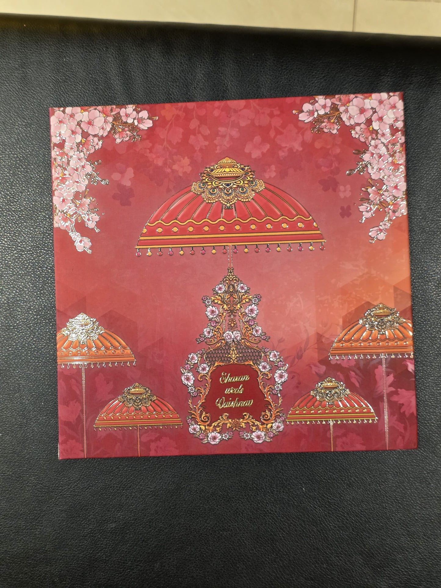Premium Floral Wedding Invitation Card with Traditional Umbrella Design