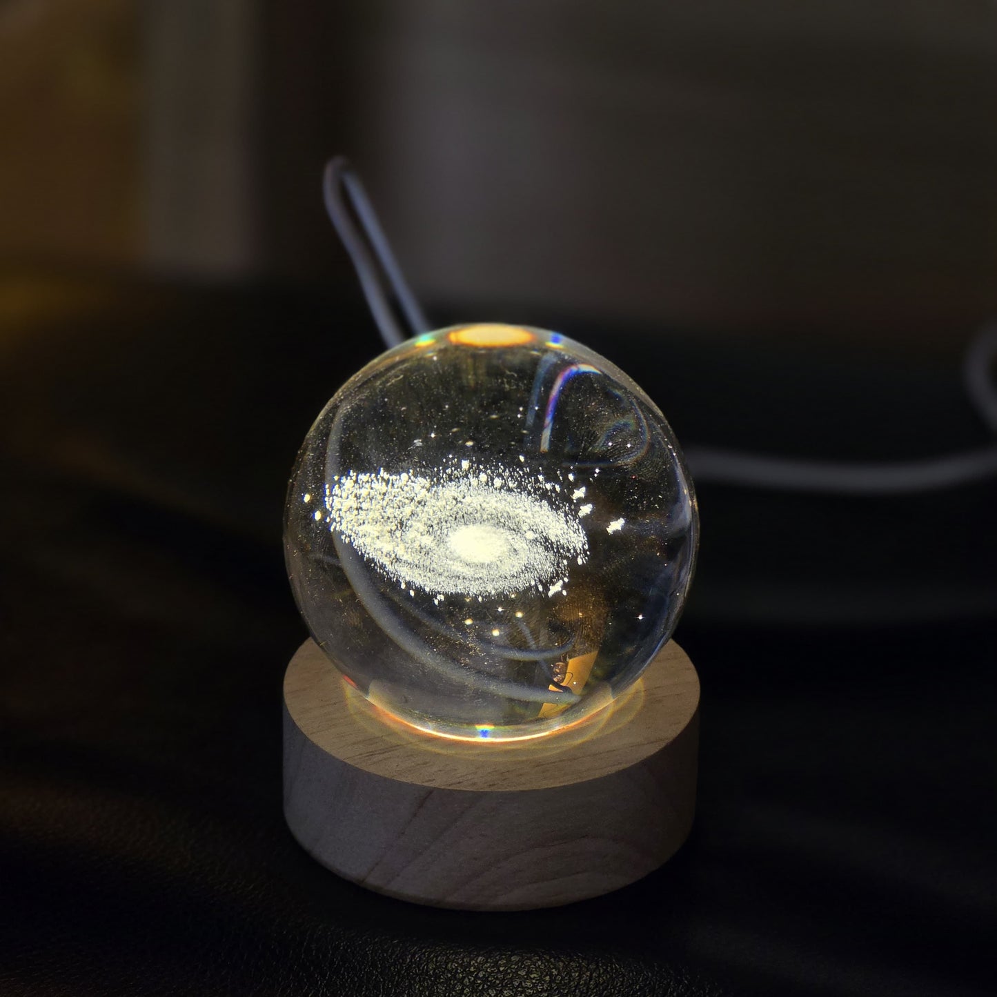 Galaxy Nebula Crystal Ball LED Lamp with Wooden Base