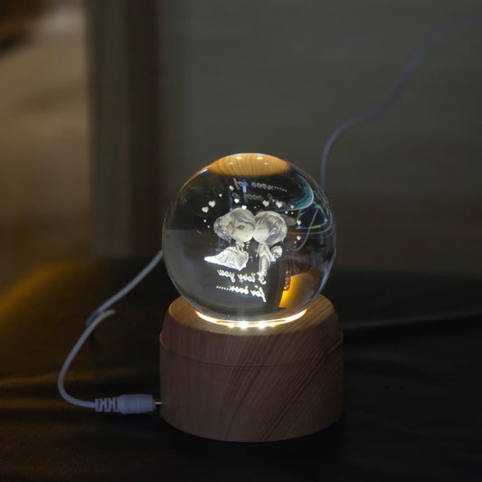 Crystal Ball Couple LED Glow Lamp with Wooden Base