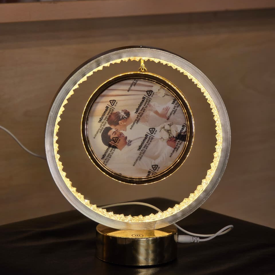 Round Crystal LED Photo Frame with 3-Color Lighting