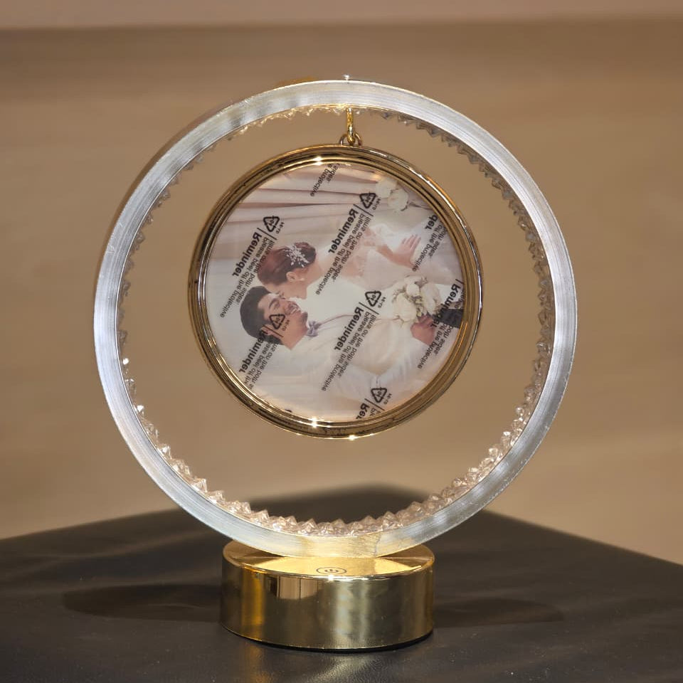 Round Crystal LED Photo Frame with 3-Color Lighting