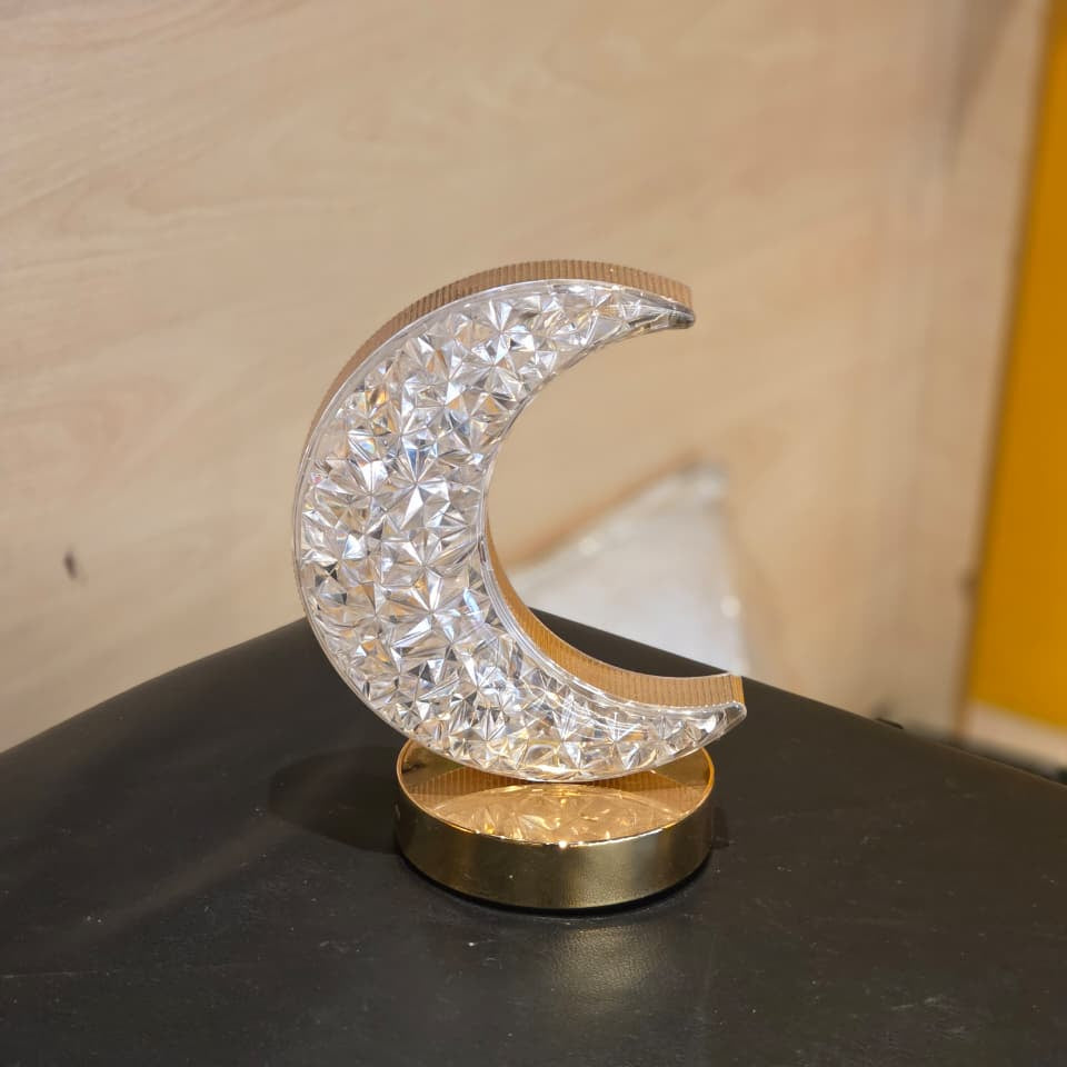 Crystal Crescent Moon LED Décor Lamp with Multi-Light Settings