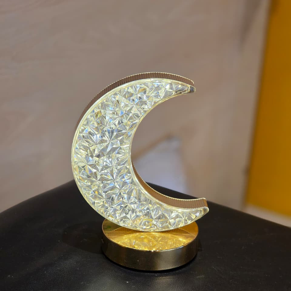 Crystal Crescent Moon LED Décor Lamp with Multi-Light Settings